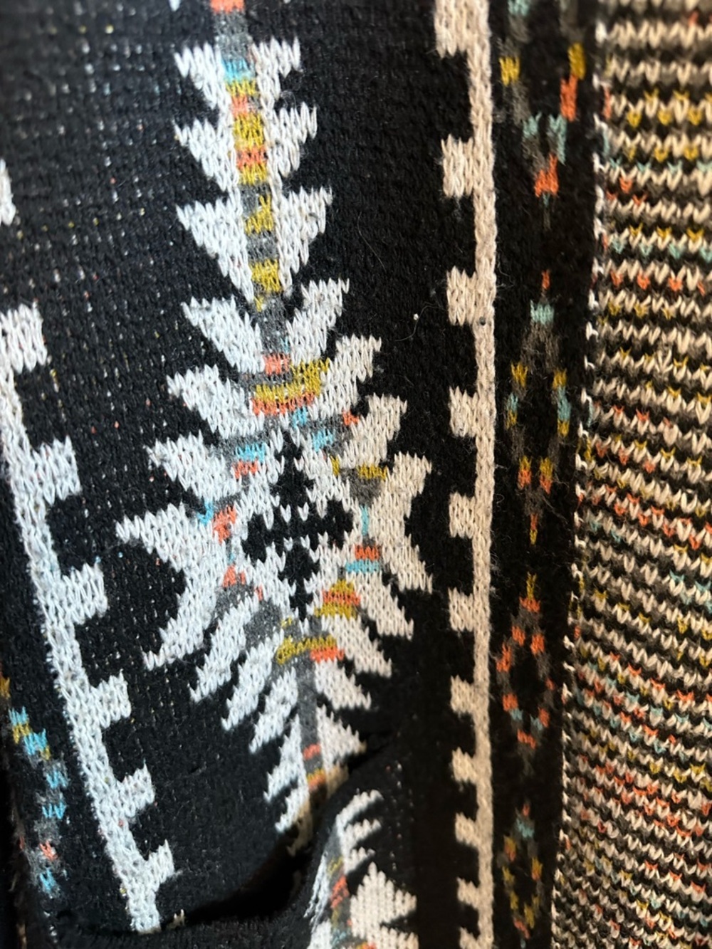 Aztec Southwest Cardigan Sweater Hooded Open Front Boho Western L/XL - Picture 4 of 6